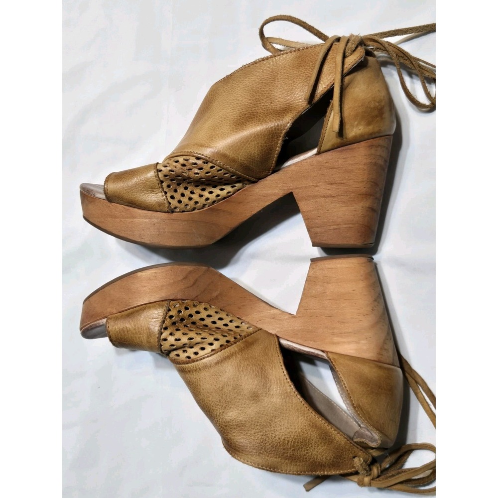 Free People Revolver Leather Wood Clog Tie Back Tassle Size EUR 37/US 7 Brown